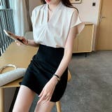 Vネックブラウス フレンチスリーブ オフィスカジュアル | COCOMOMO | 詳細画像6