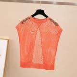 オレンジ | ノースリーブ 透かし編みバックスリットトップス 2wayメッシュニットベスト | COCOMOMO