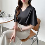 シフォンブラウス フレアスリーブブラウス とろみシャツブラウス | COCOMOMO | 詳細画像13 