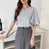 シフォンブラウス フレアスリーブブラウス とろみシャツブラウス | COCOMOMO | 詳細画像21 