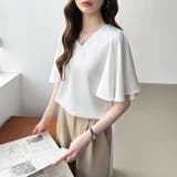 シフォンブラウス フレアスリーブブラウス とろみシャツブラウス | COCOMOMO | 詳細画像29 