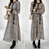 ロングワンピース フレンチスリーブワンピース ダマスク柄ワンピース | COCOMOMO | 詳細画像4