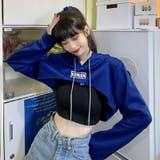 ダークブルー | パーカー ショート丈パーカー へそ出しフード付きパーカー | COCOMOMO