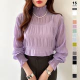 パープル | シアーブラウス シャーリングブラウス ハイネック | COCOMOMO