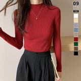 ワイン | ニット ハイネックニット 秋冬リブニット | COCOMOMO