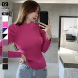 ローズ赤 | パフスリーブニット ハイネック リブニット | COCOMOMO