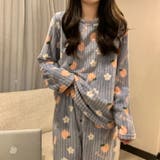 ブルー | ルームウェア 韓国風ピーチ柄パジャマ 上下セット | COCOMOMO