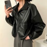 ジャケット フェイクレザージャケット クロップドレザージャケット | COCOMOMO | 詳細画像2 