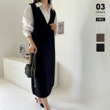 ブラック | ジャンパースカート Vネックジャンパースカート Vネックワンピース | COCOMOMO