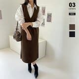 ダークブラウン | ジャンパースカート Vネックジャンパースカート Vネックワンピース | COCOMOMO