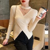 ベージュ | ニット カシュクールリブニット クロスニット | COCOMOMO