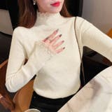 ニット フリルレースハイネック リブニットハイネックトップス | COCOMOMO | 詳細画像3 