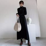 ブラック | ハイネックニットワンピース ロングワンピース もちもちニット | COCOMOMO