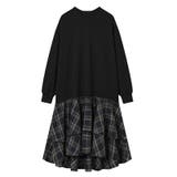ブラック | ワンピース 裏起毛ティアードワンピース チェック柄ドッキングワンピース | COCOMOMO