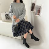 ワンピース 裏起毛ティアードワンピース チェック柄ドッキングワンピース | COCOMOMO | 詳細画像17