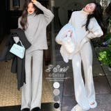 セットアップ ニットセットアップ ハイネックフレアパンツ上下セット | COCOMOMO | 詳細画像1