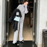 グレー | セットアップ ニットセットアップ ハイネックフレアパンツ上下セット | COCOMOMO