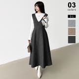 ブラック | ジャンパースカート Vネックワンピース ワンピース | COCOMOMO