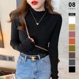 ブラック | ハイネックリブカットソー ストレッチカットソー メロウハイネック | COCOMOMO