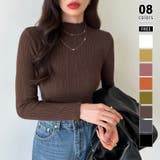 ダークブラウン | ハイネックリブカットソー ストレッチカットソー メロウハイネック | COCOMOMO