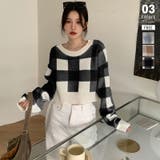 ブラック | ギンガムチェック ショート丈ニット 韓国ファッション | COCOMOMO