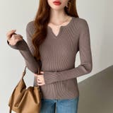 もっちりやわらかヤク風ニット キーネックニット リブニット | COCOMOMO | 詳細画像1