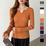 オレンジ | もっちりやわらかヤク風ニット キーネックニット リブニット | COCOMOMO