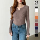 ブラウン | もっちりやわらかヤク風ニット キーネックニット リブニット | COCOMOMO