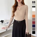 ベージュ | もっちりやわらかヤク風ニット キーネックニット リブニット | COCOMOMO