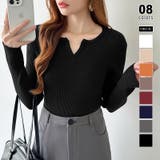 ブラック | もっちりやわらかヤク風ニット キーネックニット リブニット | COCOMOMO