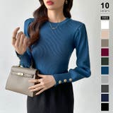 ダークブルー | 新色登場！大人きれいめニット 金ボタンパフスリーブニット パワショル | COCOMOMO