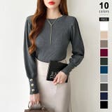 ダークグレー | 新色登場！大人きれいめニット 金ボタンパフスリーブニット パワショル | COCOMOMO