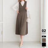 ブラウン | ジャンパースカート vネック ワンピース | COCOMOMO
