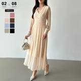 ベージュ | カシュクールラメドレス パーティードレス カシュクールワンピース | COCOMOMO