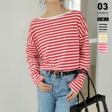 レッド・ボーダー | ボーダー カットソー ラウンドヘムtシャツ | COCOMOMO