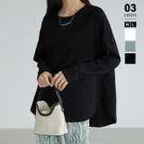 ブラック | カットソー オーバーサイズロンt ラウンドヘム | COCOMOMO