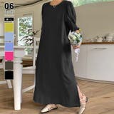 ブラック | パフスリーブワンピース ロングワンピース コットンワンピース | COCOMOMO