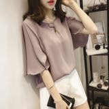 グレージュ | フレアスリーブブラウス ブラウス シフォン | COCOMOMO