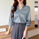 ブルー | とろみシフォン オフィスカジュアル シフォンブラウス | COCOMOMO