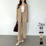 ベージュ | パンツスーツセット テーラードジャケット ワイドパンツ | COCOMOMO