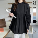 ブラック | プリーツ切り替えブラウス チュニック 体型カバー | COCOMOMO