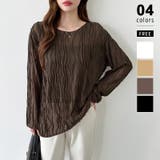 ダークブラウン | ウェーブ柄ブラウス シアートップス 長袖 | COCOMOMO