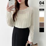 アイボリー | ウェーブ柄ブラウス シアートップス 長袖 | COCOMOMO