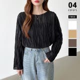 ブラック | ウェーブ柄ブラウス シアートップス 長袖 | COCOMOMO