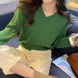 vネックニット カラーニット オフィスカジュアル | COCOMOMO | 詳細画像1 