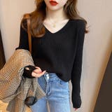 袖ボタンニット リブニット vネックトップス | COCOMOMO | 詳細画像12 