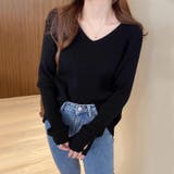 袖ボタンニット リブニット vネックトップス | COCOMOMO | 詳細画像14 