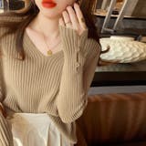 袖ボタンニット リブニット vネックトップス | COCOMOMO | 詳細画像6 