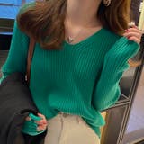 袖ボタンニット リブニット vネックトップス | COCOMOMO | 詳細画像8 