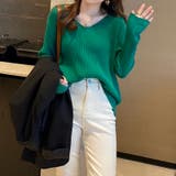 袖ボタンニット リブニット vネックトップス | COCOMOMO | 詳細画像9 